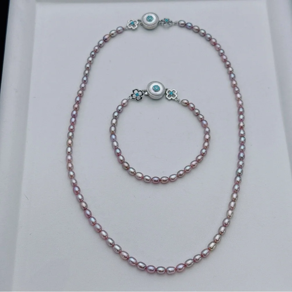 X782 Handmade High Quality Freshwater Baby Pearl Necklace Bracelet Set - Picture 1 of 8